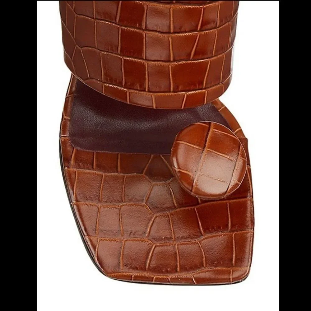 STAUD Luna Croc-Embossed Leather Mules